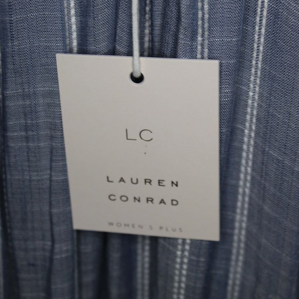 Lauren Conrad Striped Pleated Neck Dress H10666 - Picture 6 of 11
